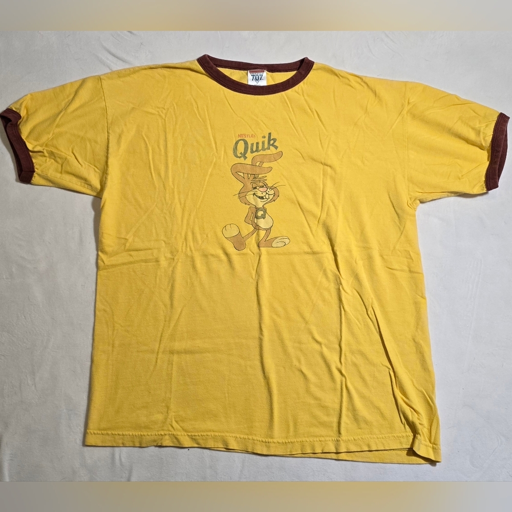 Vintage 90s Nestle Quik Chocolate Milk Ringer T-Shirt Quicky the Bunny Easter